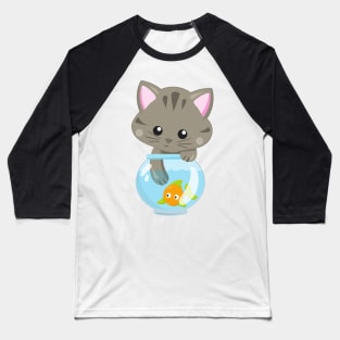 Cute Cat, Little Cat, Kitty, Kitten, Fish Bowl Baseball T-Shirt